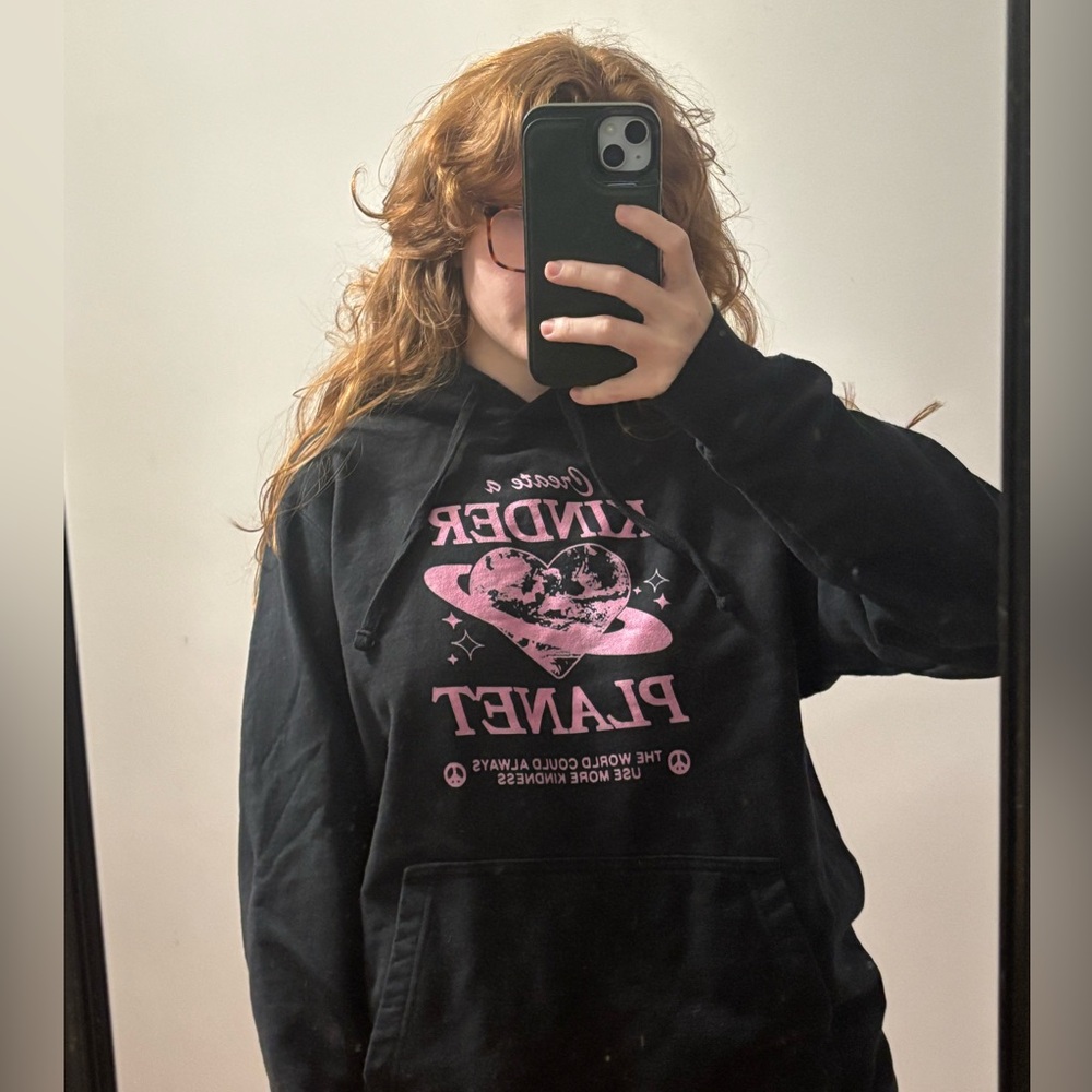 Black Hoodie with Pink Graphic